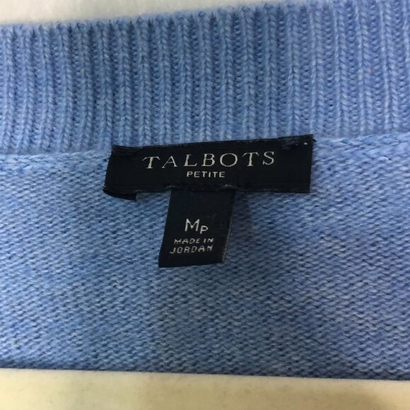 TALBOTS Petite Light Blue Heather Cashmere-Blend V-Neck Shaker-Stitch Sweater MP - Picture 2 of 7